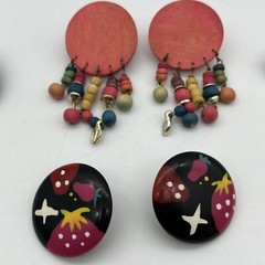 1980s-1990s Vintage Earrings Lot of 12 Pair Fashion Costume Jewelry Wood Beaded