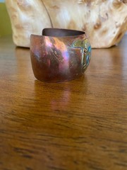 Vintage Copper Cuff Bracelet Brass Snail Abalone Shell Inlay