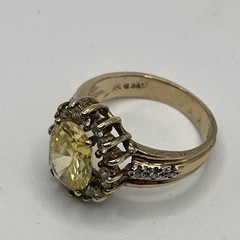 Vintage 925 Sterling Silver Vermeil Ring Size 7 Canary Yellow Oval Halo 5.5g