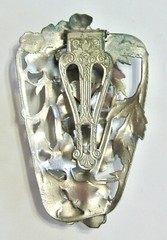 BIG VINTAGE FLORAL DRESS CLIP SILVER METAL LAYERED POPPY FLOWERS FANCY BACK R