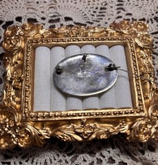 Oval Floral Cameo-Style Brooch Pin, Blue & White Cabochon, Silver Tone