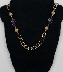 Vintage Unbranded Gold Tone Necklace With Emerald Cut Faux Amethyst Stones