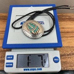 Vintage Navajo Henry Baca Turquoise Bear Claw Bolo Tie Sterling Silver Leather
