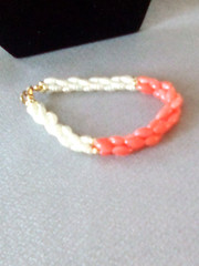 VTG 1980’S RED CORAL-FRESH WATER PEARLS 17″ CHOKER & MATCHING 7″ BRACELET