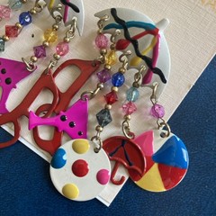 Vintage Summer Beach Party Dangle Earrings sun glasses Drink Beach Ball Umbrella
