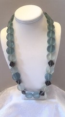 Vintage Blue Prehnite Silver Tone Spacers Necklace Hook Closure 26 Inches