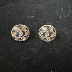Vintage Retro BLUE & Gold Button Clip on Earrings from Avon Costume Jewelry