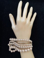 Givenchy 6 Row Multi Strand Gold Tone Chains & Champagne Pearl Bracelet 9 Inch