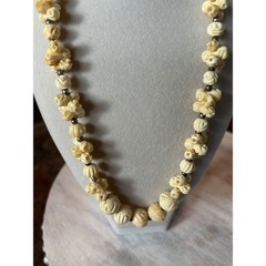 1950s 1960s Hand Carved Roses Statement Necklace Retro Boho Brass Spacers hook