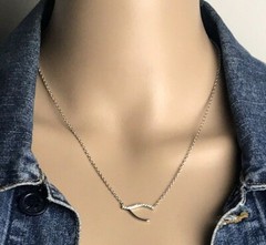 Vintage Stainless Steel Channel Set CZ Wishbone Necklace