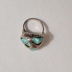 Vintage Brutalist Cocktail Ring 60s-70s Huge Faux Jade Poured Art Glass Adjusts
