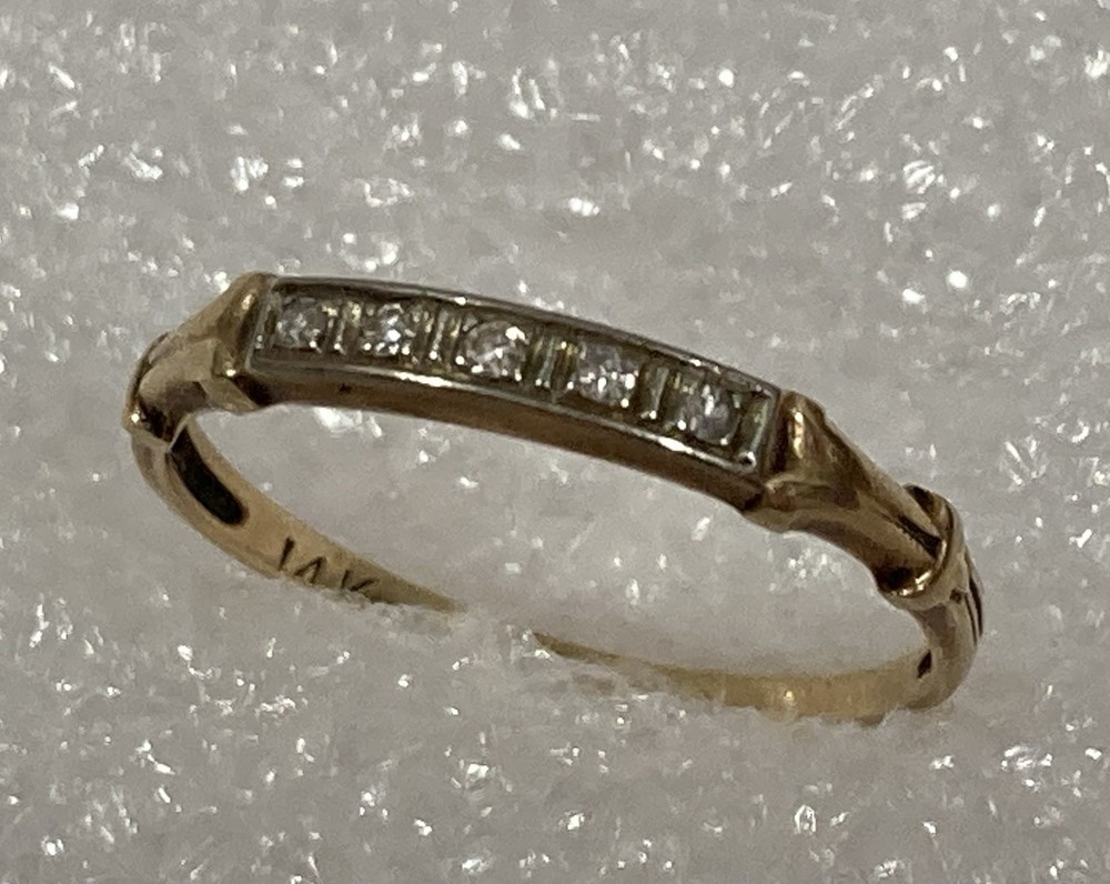 Vintage Antique 14k Solid Yellow Gold Accent Diamond Art Deco Band Ring SIZE 6