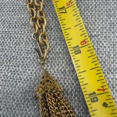 Vintage Necklace Tassel Pendant Textured Gold Tone Links 36 Inches