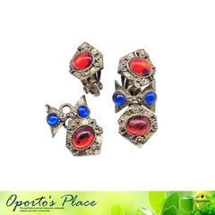 Vintage 1990s Earrings Gripoix Glass Cabachon Etruscan Style Dangle Repurpose