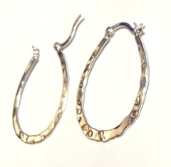 Polished Hammered Sterling Silver 925 Classic Hoop Latch Earrings 1.25”