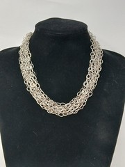 925 Sterling Silver Vintage Necklace Layered Multi Strand Statement Chain