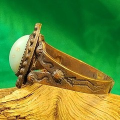 Copper Art RING Vintage Engraved Adjustable Size Robins Egg Blue Color Stone