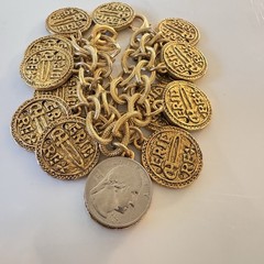 Vintage Stewart Lucas Coin Charm Bracelet, 80s 90s, Etruscan, Byzantine, Signed!