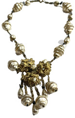 VTG 20s Choker Necklace 15″ Length, Beads, Pearls, Chain, Ornate Pendant