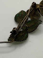 Antique 800 Silver Enamel Filigree Floral Brooch Trombone Clasp Cont’l – c1900
