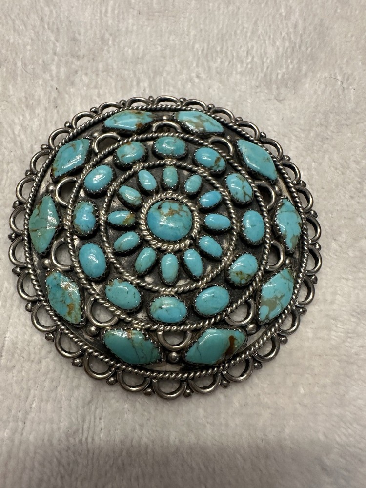 Sterling Silver Turquoise Cluster Pin Pendant by Navajo LMB Larry Moses Begay