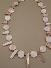 Vtg Handmade 925 Sterling Silver Mother Of Pearl Beaded Necklace 17.75″
