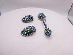 Vintage Blue Rhinestone Brooch Pin Earring Set Large 3.5″ Arora Borealis Retro