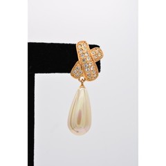 Roman Vintage Dangle Earrings Rhinestone Crystal X Faux Pearl Gold Tone BinAG