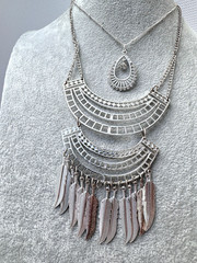 VTG Silver Waterfall Bib 2 Necklaces Stack* Coin Mesh Chainmail Hippie Gypsy LOT