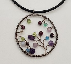 Artisan Tree of Life Pendant 925 Clasp Necklace 15in Leather Mixed Bead Handmade