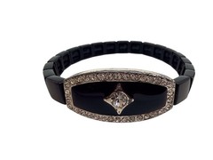 Vintage Napier Expansion Bracelet Diamanté Crystals Silver Plate Black Enamel W3