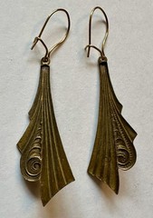 Vintage Art deco style brass with faceted crystal prism charm 1 5/8″ Earrings