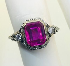 Antique Art Deco 1920’s 13k Two Tone Gold Pink Stone & Diamond Ring