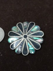Amazing Vintage Mexican Alpaca Onyx and Abalone  Pin unique Shape ,Size, Colors.