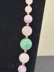 Vintage ROSE QUARTZ JADE Knotted Graduated 7mm-12mm Bead Rope Necklace 30″