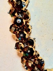 Metallic Bronze Gold Faceted Glass Cluster Bead Necklace On Wire Statement 16″