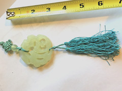 VTG Carved light green Jade Knot Pendant On Silk Cord Necklace pretty