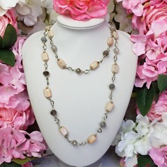 Pink & Smoky Gray Agate Stone Beaded Fashion Necklace