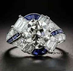 Art Deco 3.51CT Round Cut Real Moissanite Vintage Wedding Ring 14K White Gold FN