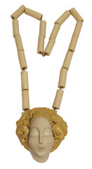 June Metaxides Art Nouveau Resin Figural Beauty Pendant Bead Necklace GF Chain