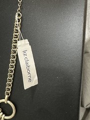 Liz Claiborne Multi Strand Statement Necklace Orange Green Light Gold Tone 18″