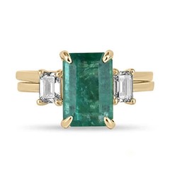 Art Deco 3.80Ct Natural Emerald Vintage Wedding Ring Set 14K Yellow Gold FN