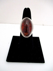 Womens Amber Ring Size 8 Elongated Oval 925 Sterling Silver
