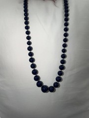 Vtg Shiny Black Lucite Bead Necklace Graduated Hand Knotted 24″ Matinee Strand