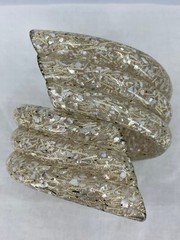 Vintage Lucite Confetti Bracelet Gold White Wide Bypass Clamper