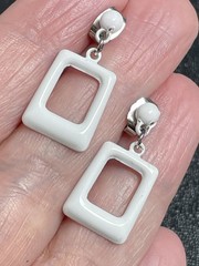Vintage Small White Enameled Metal Dangle Earrings
