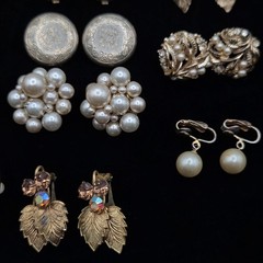 Lot of 14 Vtg Earrings Warm Gold & White Clip-On & Screwback Austria Japan Coro
