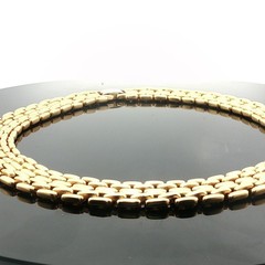 Vintage 5‑Row Panther Link Choker Necklace Gold Tone Wide Brick Mesh 1960s–1980s