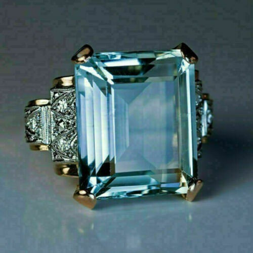 Art Deco 5.50 Ct Aquamarine Antique Vintage Wedding Ring 14K Yellow Gold FN