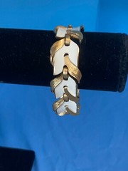 Vintage Trifari Gold & White Chevron Enamel Bracelet EXCELLENT